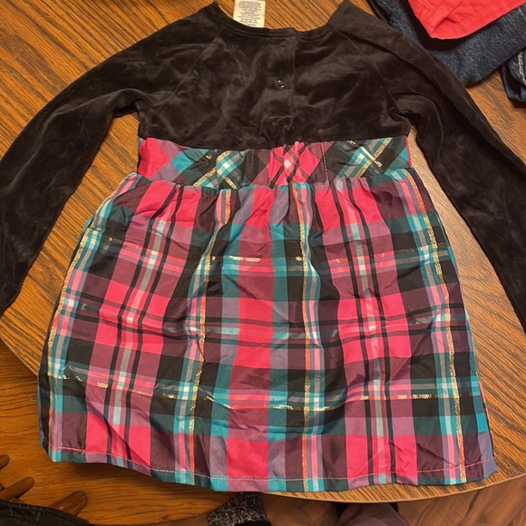 Girls 3t healthtex black suede long sleeved dress with plaid bottom - Picture 3 of 3
